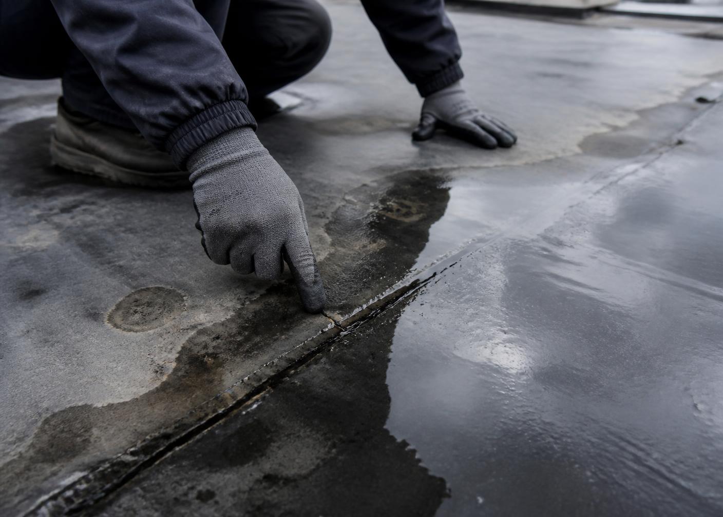 Technician locating a leak in a commercial flat roof membrane